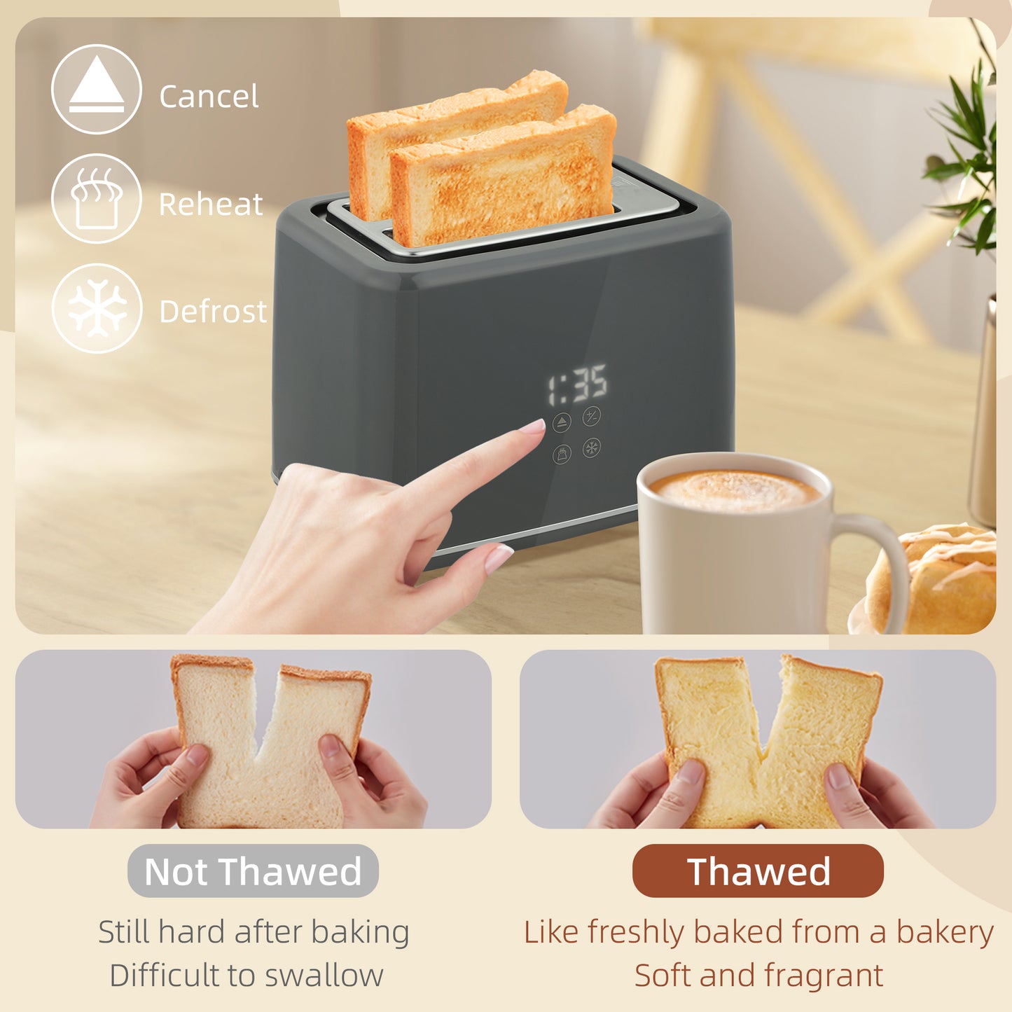Digital Stainless Steel Kettle and Toaster Set, 1.5L 3000W Fast Boil Kettle, 2 Slice Toaster with 7 Level Browning Controls