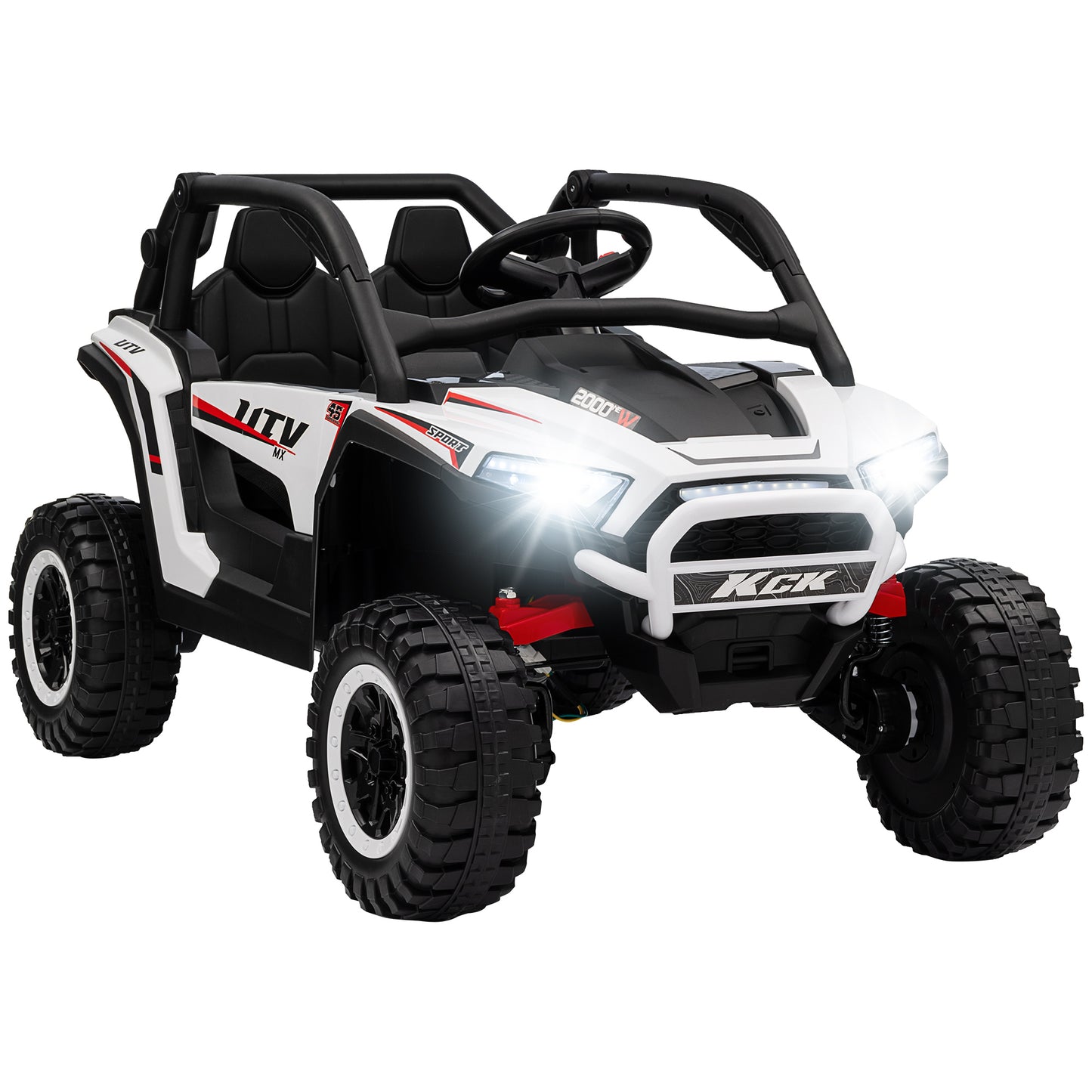 2 Seater 24V 7AH Ride on Truck, Battery Powered Electric Ride On Car w/ Remote, Suspension, 3 Speeds, White