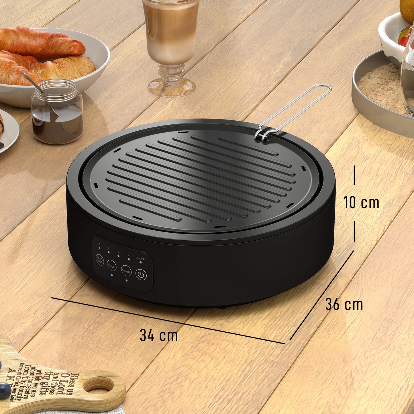 Electric Ceramic Hob with Grill Plate, Multifunctional 36cm Plug in Electric Hob with 4 Heat Levels for All Type Pot