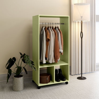 Open Wardrobe on Wheels, Bedroom Wardrobe with Clothes Hanging Rail, 2 Storage Shelves, Mobile Garment Rack for Cloakroom