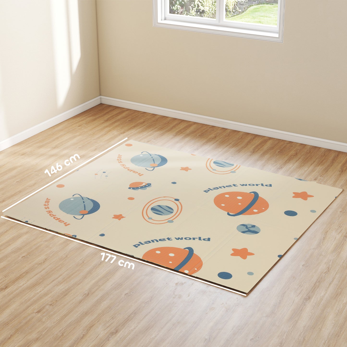 Space-Themed Baby Plat Mat Double Sided, Foldable, Water-Resistant for Outdoor/Indoor, 177 x 146 x 1.5cm