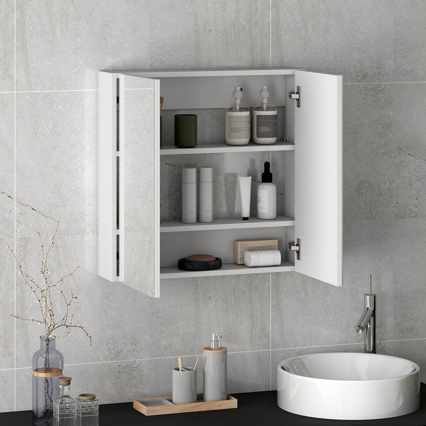 60 x 15 cm Double Door Bathroom Mirror Cabinet - White