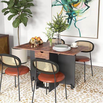 Folding Dining Table, Drop Leaf Table for Small Spaces, Foldable Table with Drawer and Storage Shelves for Kitchen