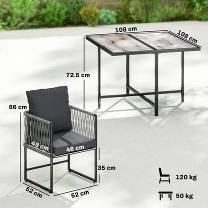 4-Seater Garden Dining Set, Rattan Outdoor Furniture with Space-Saving Chairs and Thick Cushions for Patio Balcony, Black