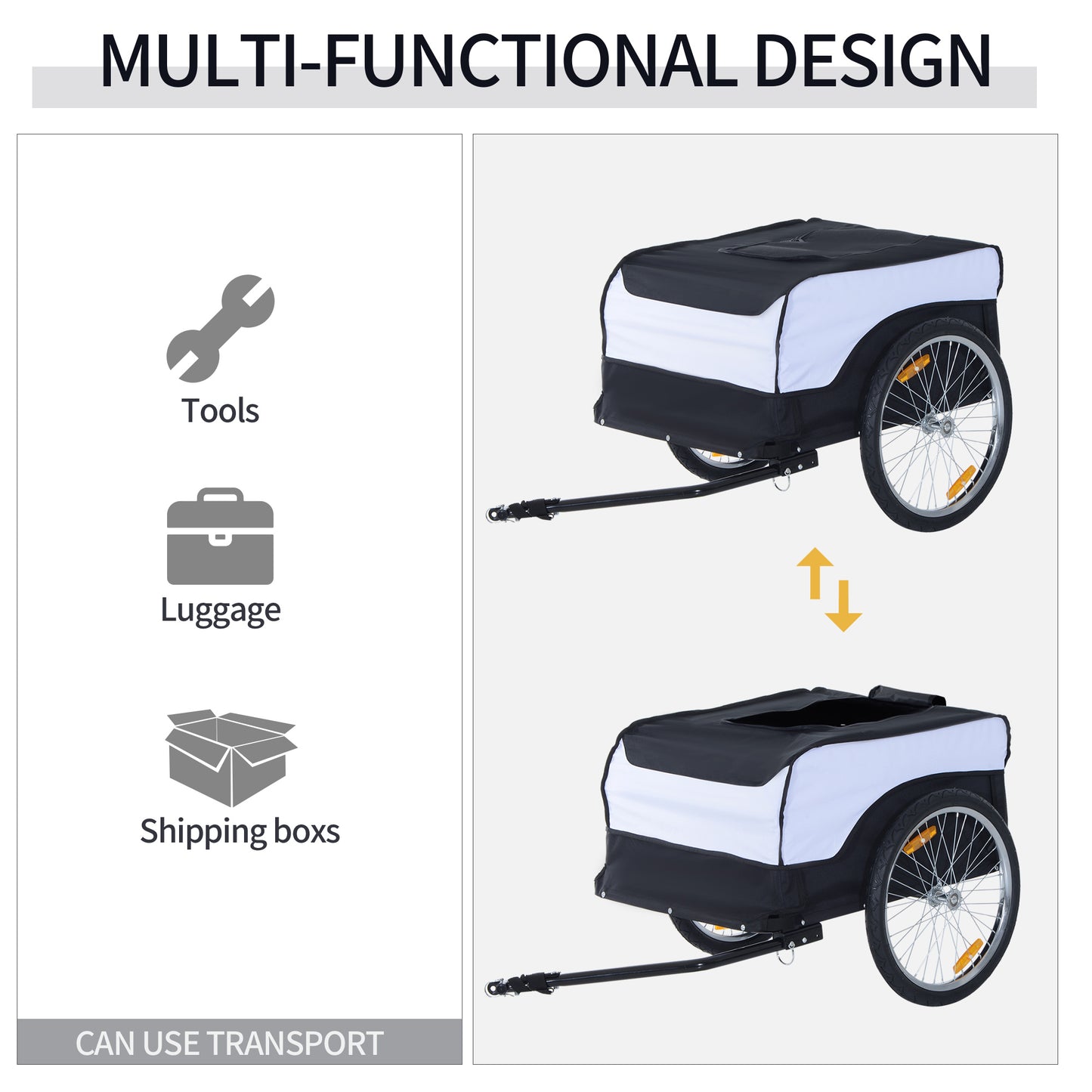 Bike Trailer Cargo in Steel Frame Extra Bicycle Storage Carrier with Removable Cover and Hitch (White and Black)
