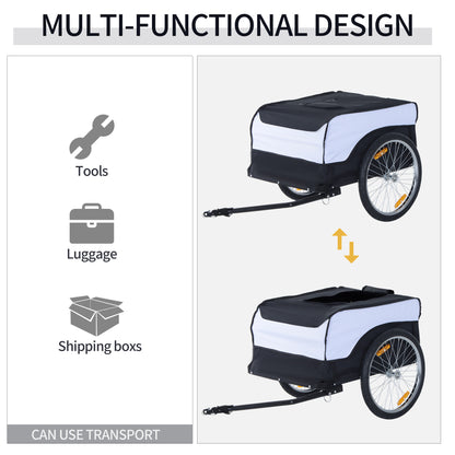 Bike Trailer Cargo in Steel Frame Extra Bicycle Storage Carrier with Removable Cover and Hitch (White and Black)