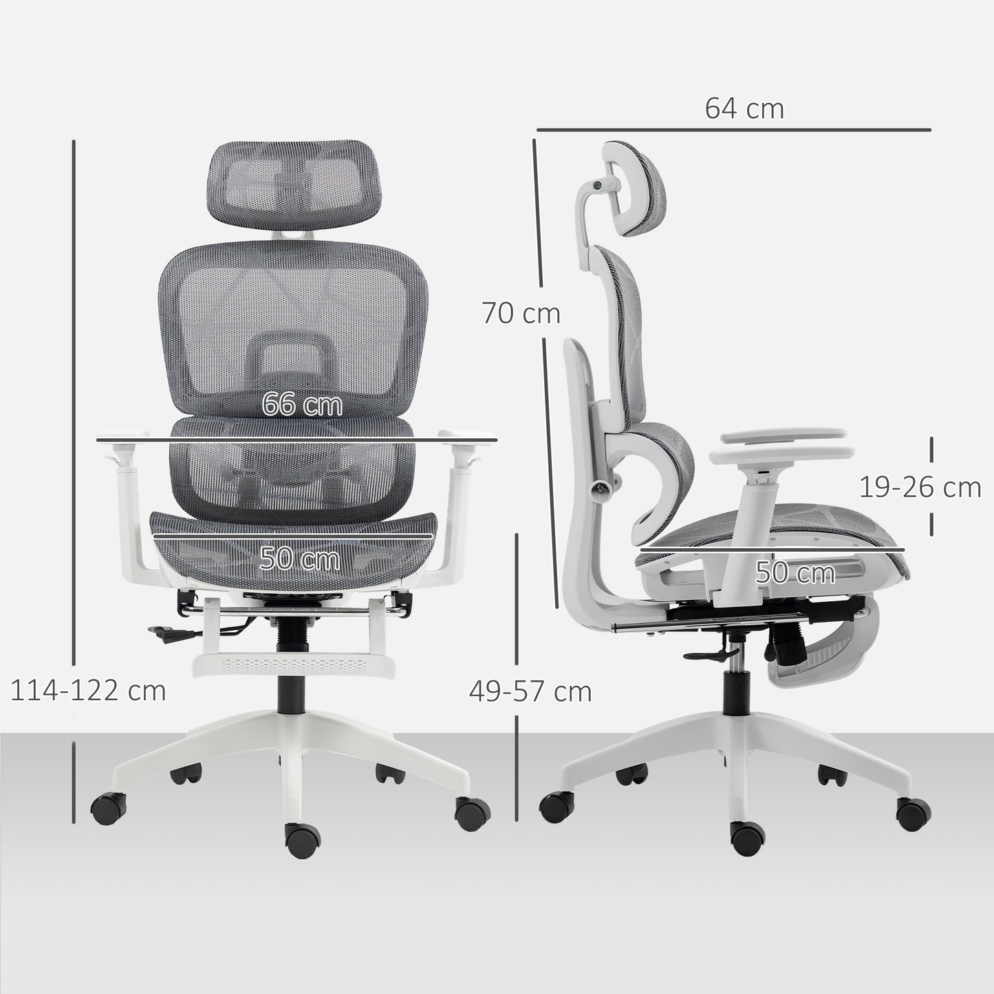 Multi-Adjustable Mesh Office Chair - Grey and White