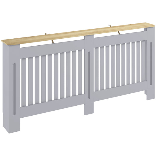 Slatted Radiator Cover, Painted Cabinet with Line Grill Design, 172L × 19W × 81H cm, Grey