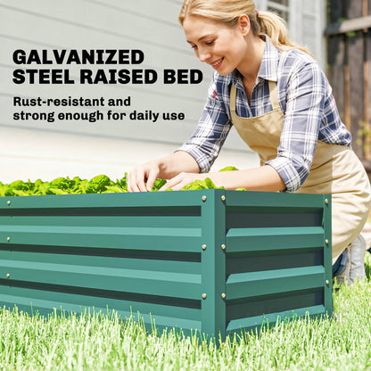 Small Greenhouse with Raised Garden Bed, Galvanised Walk-in Greenhouse with Roll Up Windows, 141 x 141 x 190 cm, Green