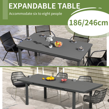 Aluminium Garden Table for 6-8, 246 cm Extending Outdoor Dining Table Rectangle for Patio, Balcony - Charcoal Grey