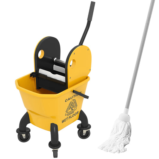 26 Litre Mop Bucket, with Wringer and Mop - Yellow