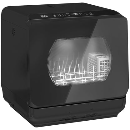 Table Top Dishwasher with Built-in 6L Water Tank, Mini Countertop Dishwasher with 6 Programs, 4 Place Settings, Black