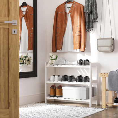 3-Tier Shoe Rack Wood Frame Slatted Shelves Spacious Open Hygienic Storage Home Hallway Furniture Family Guests 70L x 26W x 5