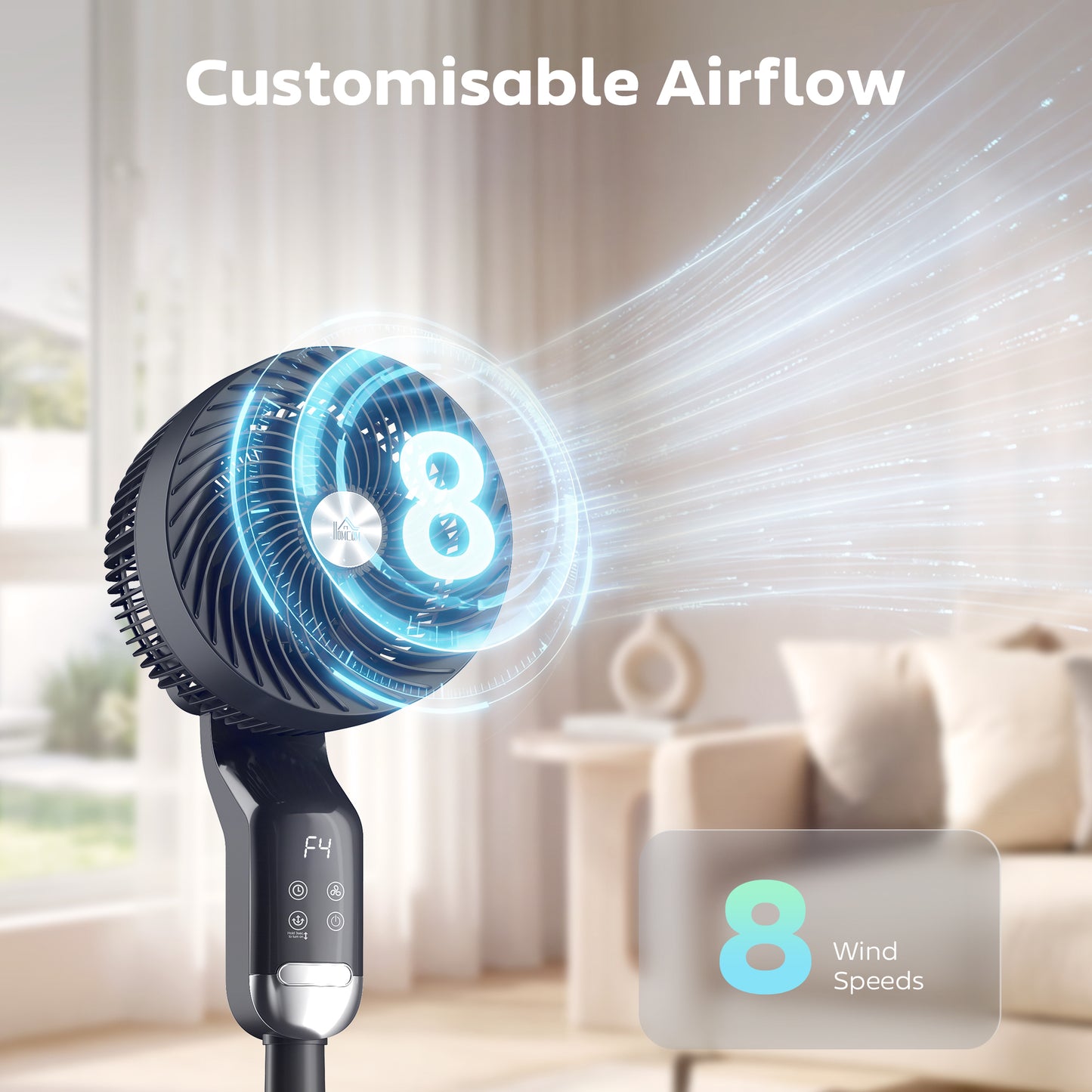 20 dB Silent Standing Fan, Pedestal Fan with Remote, Oscillating, 8 Speeds, Adjustable Height, 12H Timer