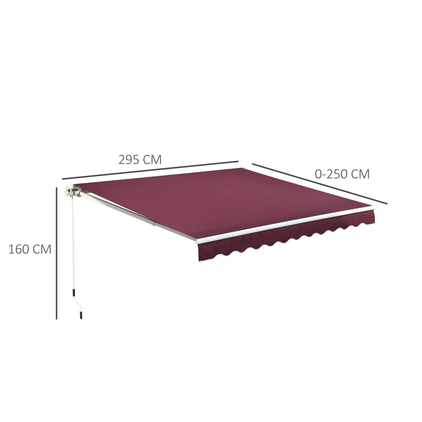 3 x 2.5m Manual Retractable Awning for Patio 45-75° Sun Canopy with Waterproof Fabric - Wine Red