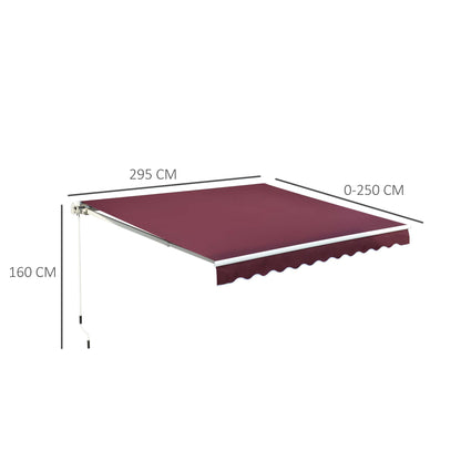 3 x 2.5m Manual Retractable Awning for Patio 45-75° Sun Canopy with Waterproof Fabric - Wine Red