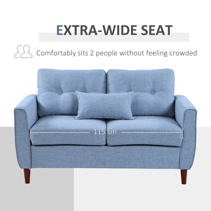 2 Seat Loveseat Double Sofa, Tufted Design and Wooden Legs for Living Room, Dining Room, Office - Blue