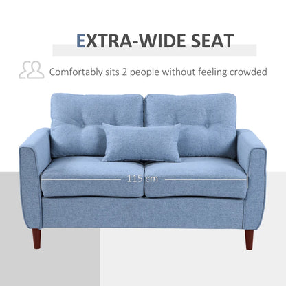 2 Seat Loveseat Double Sofa, Tufted Design and Wooden Legs for Living Room, Dining Room, Office - Blue