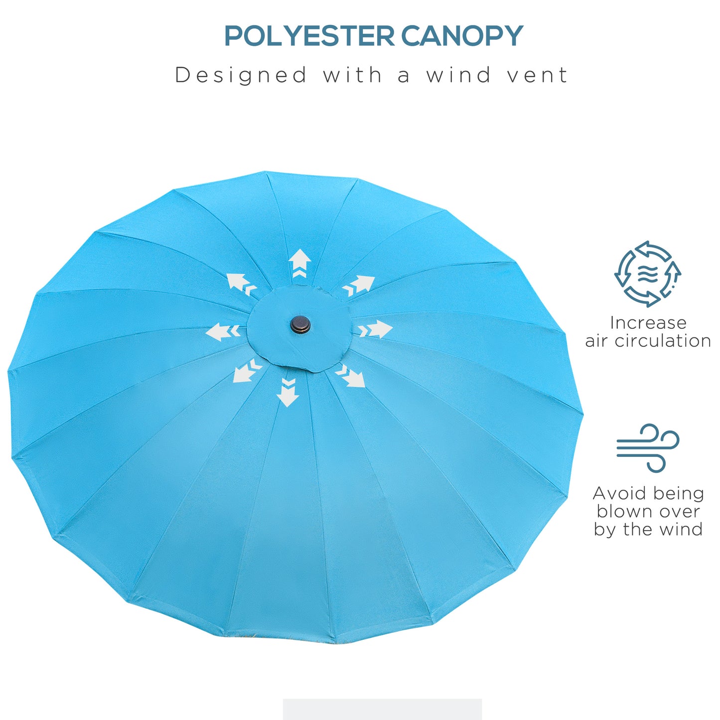 2.5m Shanghai Garden Parasol Umbrella with Crank & Tilt, Adjustable Outdoor Sun Shade, Blue