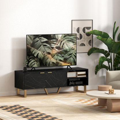 Marble Effect TV Unit, Modern TV Stand Cabinet for up to 70" TVs, with Shelves and Storage Cupboard, Fluted Door