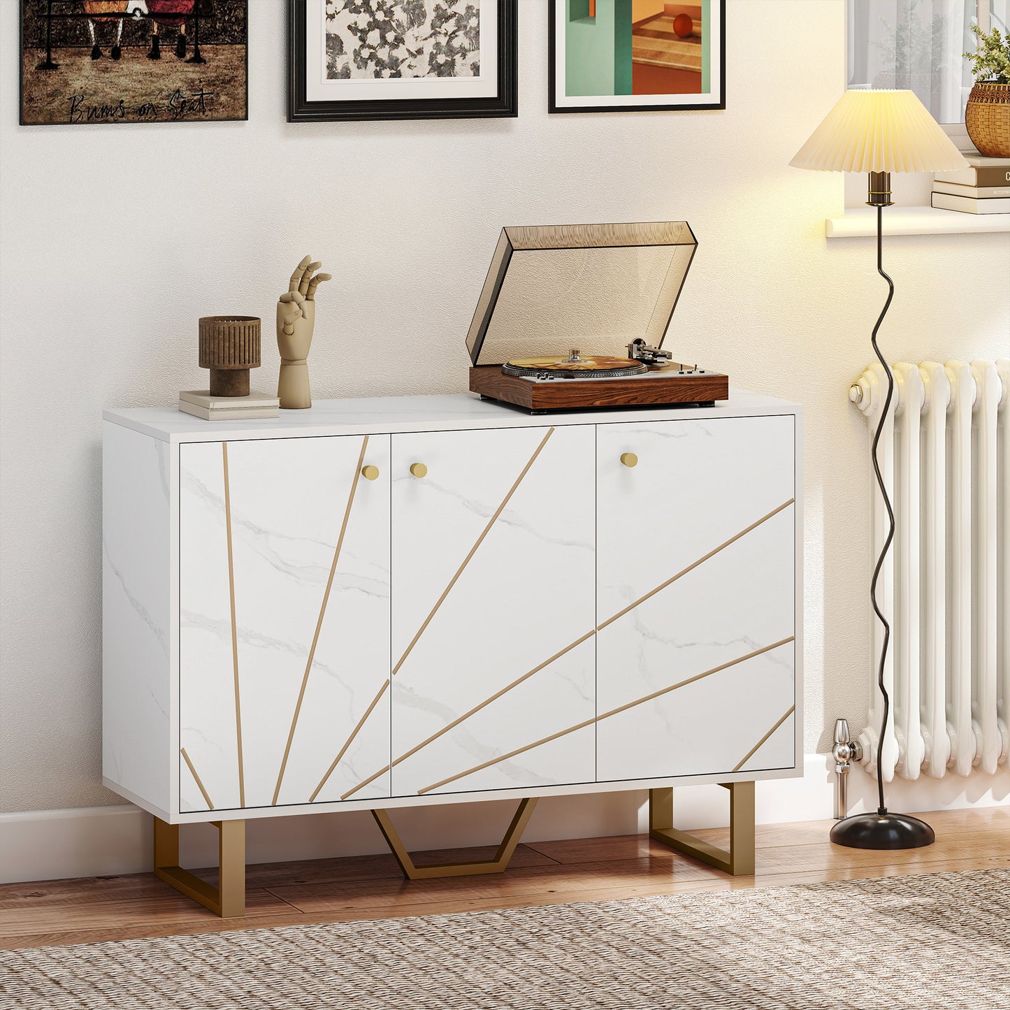 Sideboard Storage Cabinet, Modern Storage Cupboard with Adjustable Shelves and Metal Legs for Living Room, Kitchen