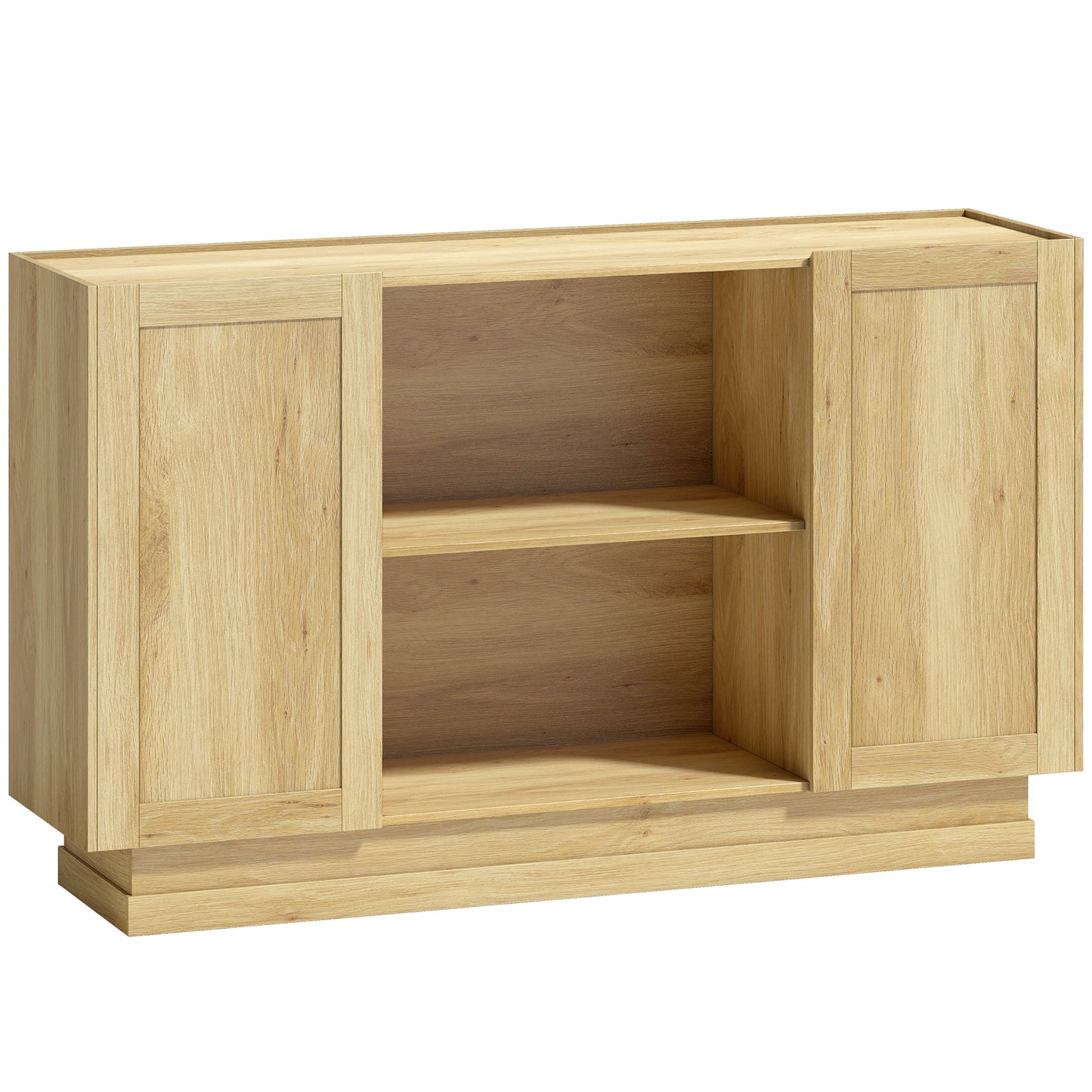 Sideboard Buffet Cabinet, 133 cm Storage Cabinet with 2 Open Shelves, 2 Cupboards and Soft Close Doors, Natural