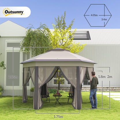 3 x 4m Garden Gazebo Hexagon Pop Up Gazebo Party Tent Canopy Double Roof Instant Shelter with Netting and Carry Bag for Outdo