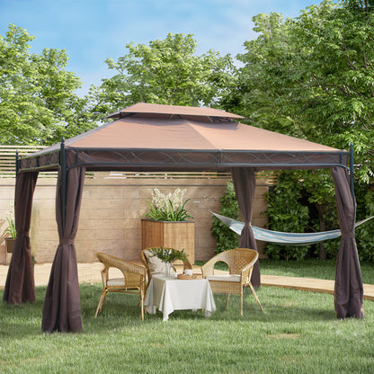 3 x 4m Garden Gazebo, Double Roof Marquee Canopy Shelter with Sidewalls, Solid Steel Frame for Garden, Lawn