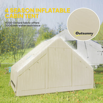Inflatable Camping Tent with Pump, Stove Jack Hole, Easy Setup 2-4 Person Family Blow Up Tent