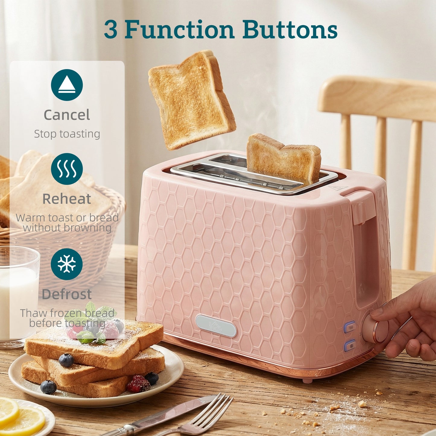 1.7L 3000W Fast Boil Kettle & 2 Slice Toaster Set, Kettle and Toaster Set with Auto Shut Off, Browning Controls, Light Pink