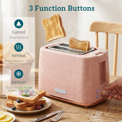 1.7L 3000W Fast Boil Kettle & 2 Slice Toaster Set, Kettle and Toaster Set with Auto Shut Off, Browning Controls, Light Pink