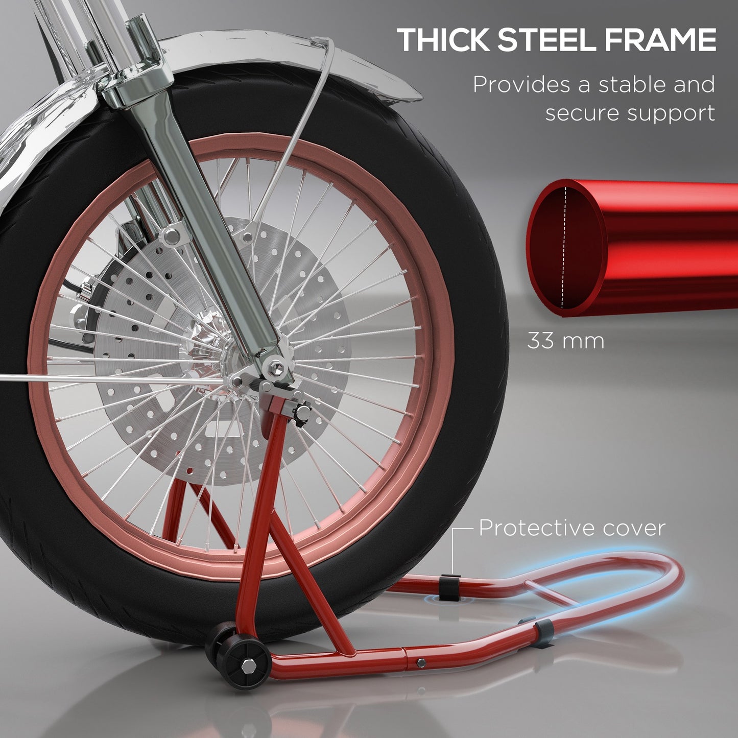 Front Motorcycle Paddock Stand Motorbike Stand with Anti-Slip Mat, Adjustable Pin and Swingarm Spool Adaptors