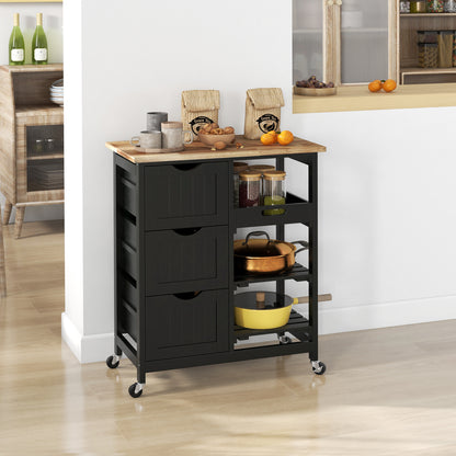 Rolling Kitchen Island Cart, Bar Serving Cart, Compact Trolley on Wheels with Wood Top