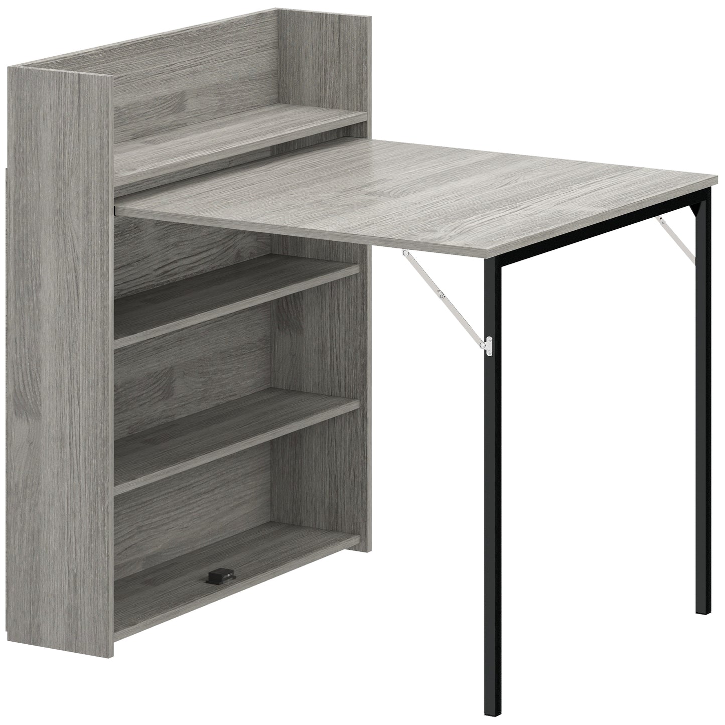 Kitchen Table, Folding Dining Table, with 4-Tier Shelves, Modern Drop-Leaf Table, Grey Wood Effect