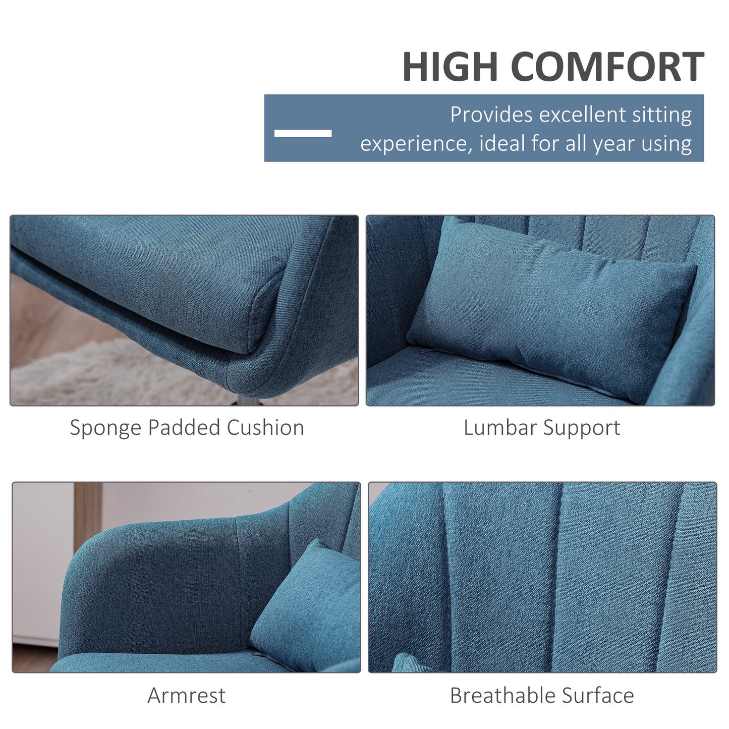Swivel Accent Chair, Linen Fabric Tub Vanity Chair, Modern Armchair with Adjustable Height and Lumbar Support for Living Room