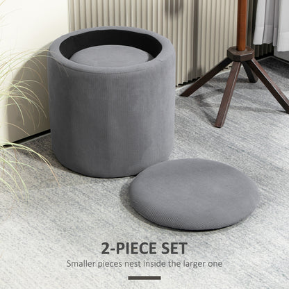 Set of Two Corduroy Storage Ottomans - Grey