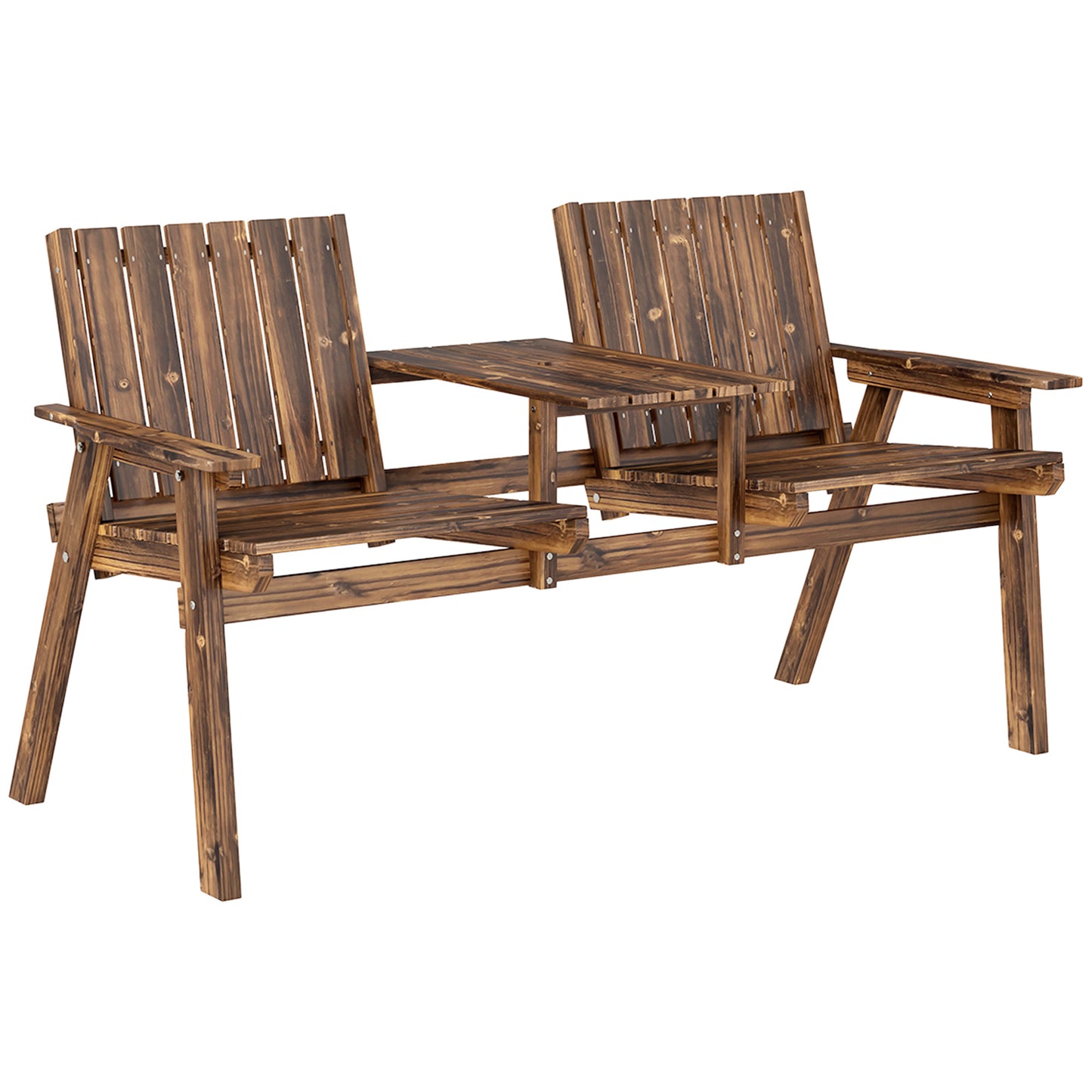 2-Seater Garden Loveseat with Table and Parasol Hole for Porch, Patio, Carbonised Finish