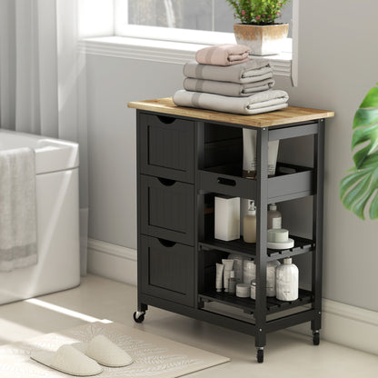 Rolling Kitchen Island Cart, Bar Serving Cart, Compact Trolley on Wheels with Wood Top