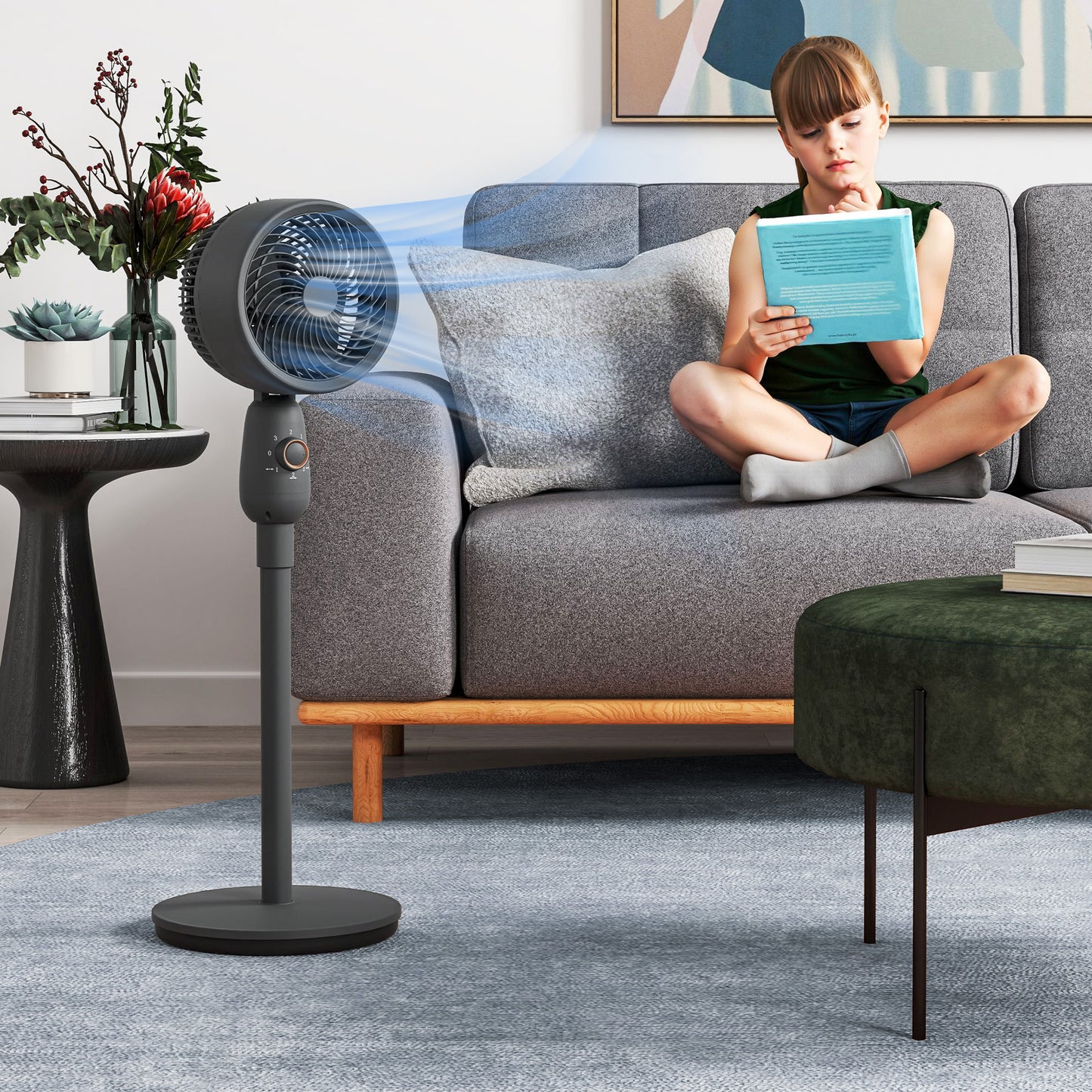 Pedestal Fan, Powerful Air Circulator, 36 Inch Floor Standing Fan with 3 Speed Settings, 70° Oscillating for Bedroom