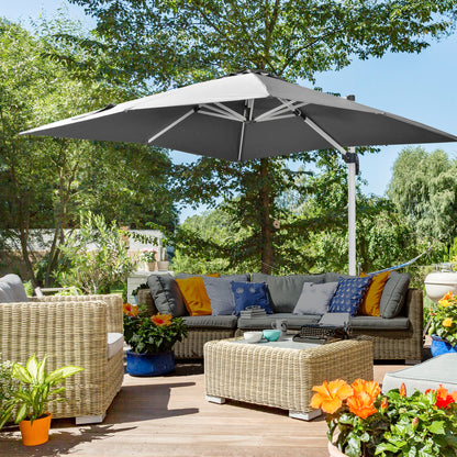 3 x 3(m) Cantilever Roma Parasol, Square Garden Umbrella with Cross Base, Crank Handle, Tilt