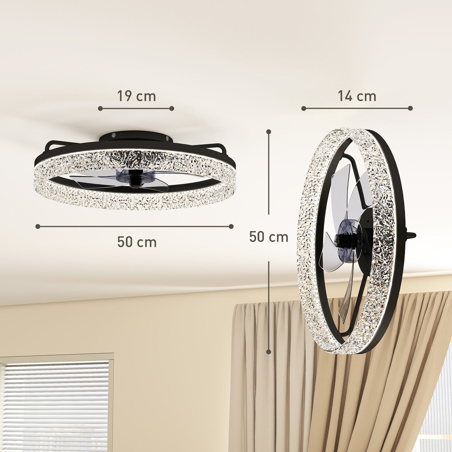 Ceiling Fan with Lights, Dimmable LED Mount Ceiling Fan Light with Remote App Control for Bedroom, Black