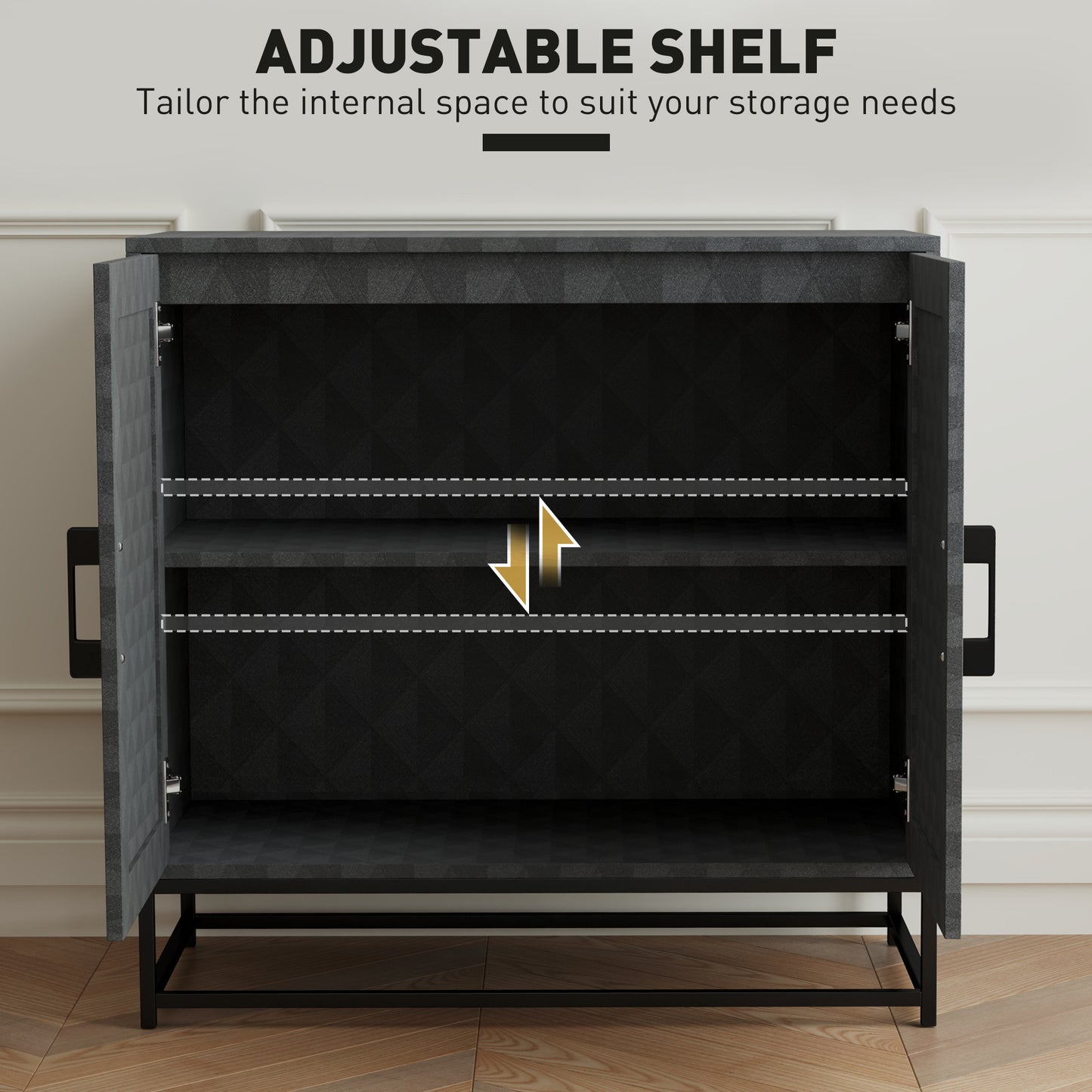 Modern Sideboard, Freestanding Sideboard Storage Cabinet with Adjustable Shelf and 2 Doors for Living Room, Black