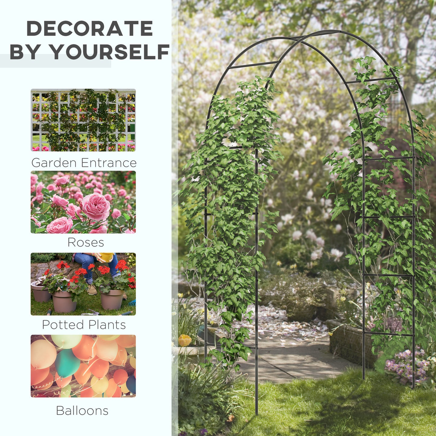 Outdoor Garden Arch, Metal Garden Arbor for Climbing Plants, Roses, Vines, Wedding Arch for Outdoor, 140L x 40W x 240H cm