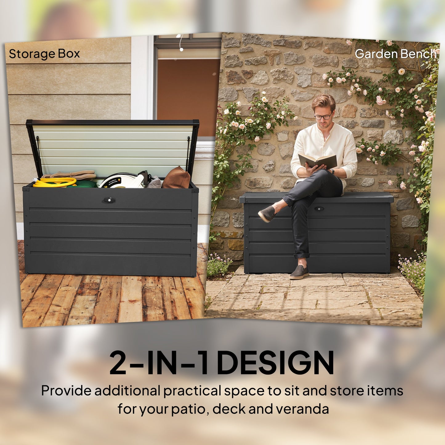 311L Galvanised Steel Garden Storage Box - Dark Grey