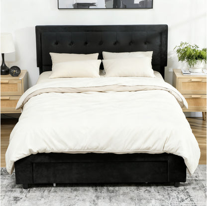 King Size Ottoman Bed Frame, with Front Drawer - Black