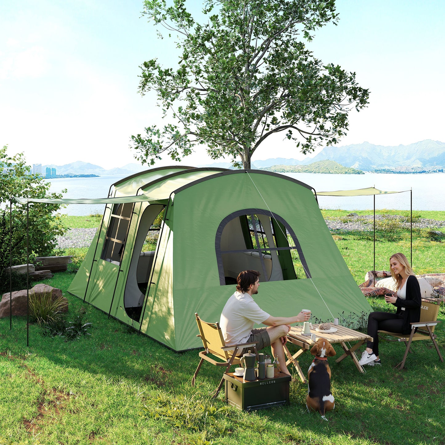 4 Man Tunnel Tent, Family Camping Tent with Porch, Bedroom and Living Area, Sewn in Groundsheet, 3000mm Waterproof