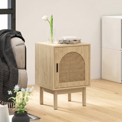 Rattan Bedside Table for Bedroom - Natural Wood