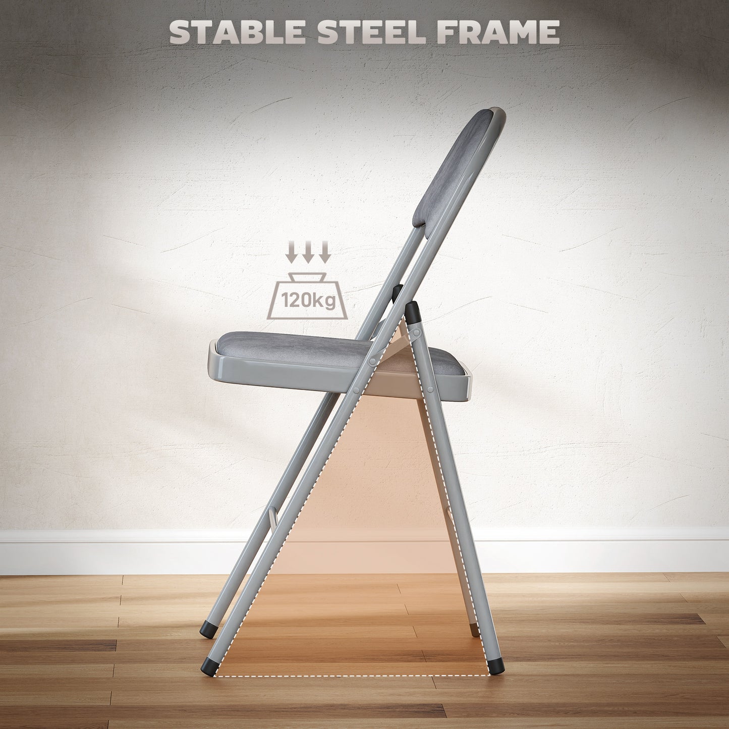 4 Pack Folding Chairs with Padded Seats, Velvet Portable Party Chairs with Steel Frame, Light Grey