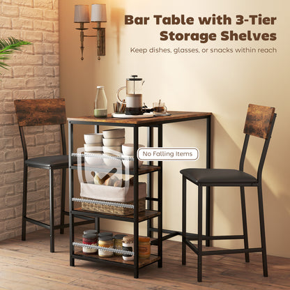 Three-Piece Compact Bar Table Set - Brown/Black