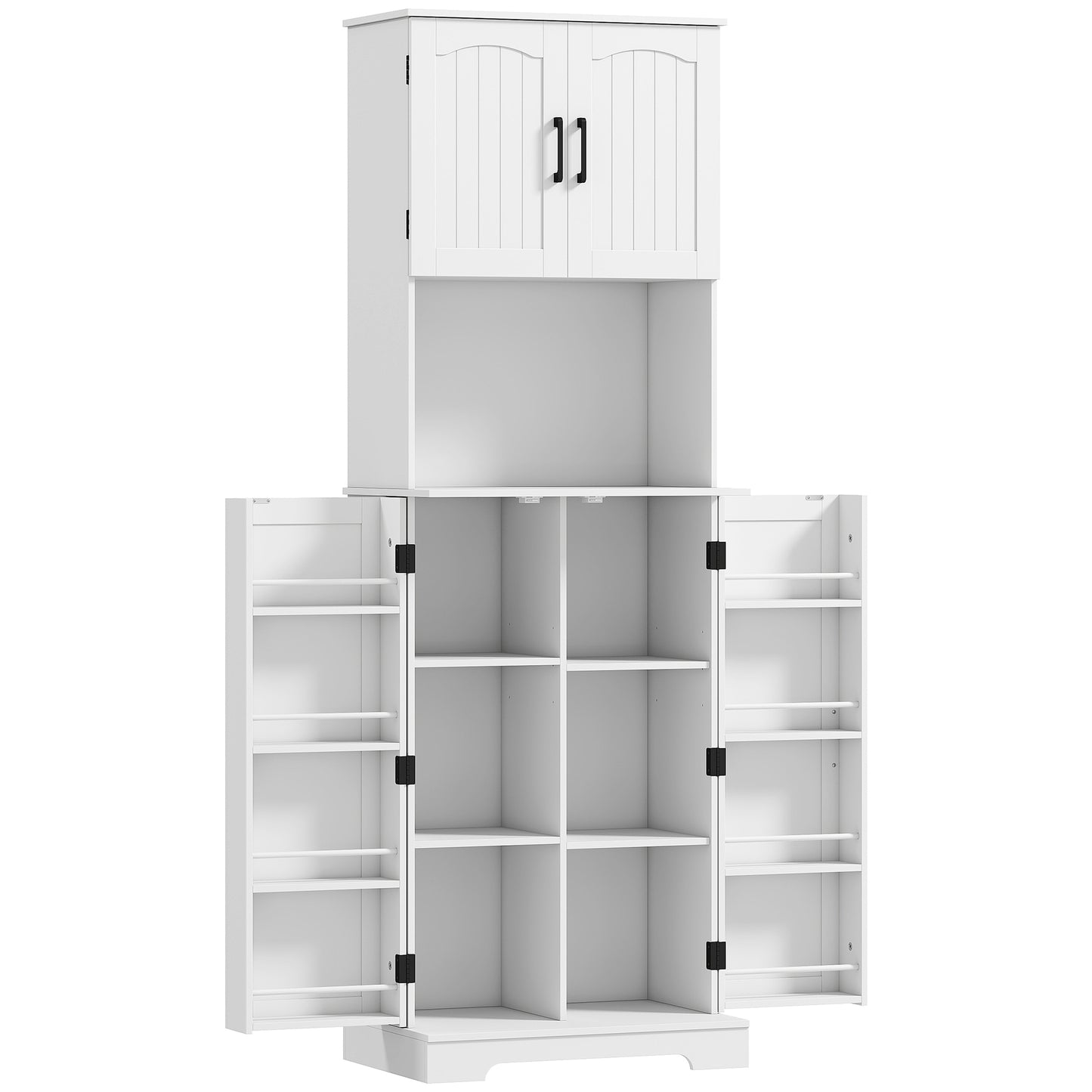 181.5 cm Freestanding Storage Cabinet, Tall Kitchen Cupboard with Adjustable Shelves, 8 Door Spice Racks, White